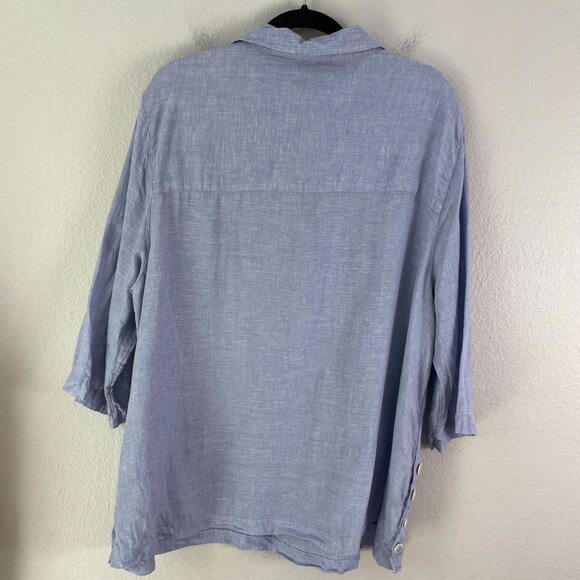 Tahari Womens Plus 2X 100% Linen Relaxed Blue Popover Tunic Top Shirt - Picture 9 of 9